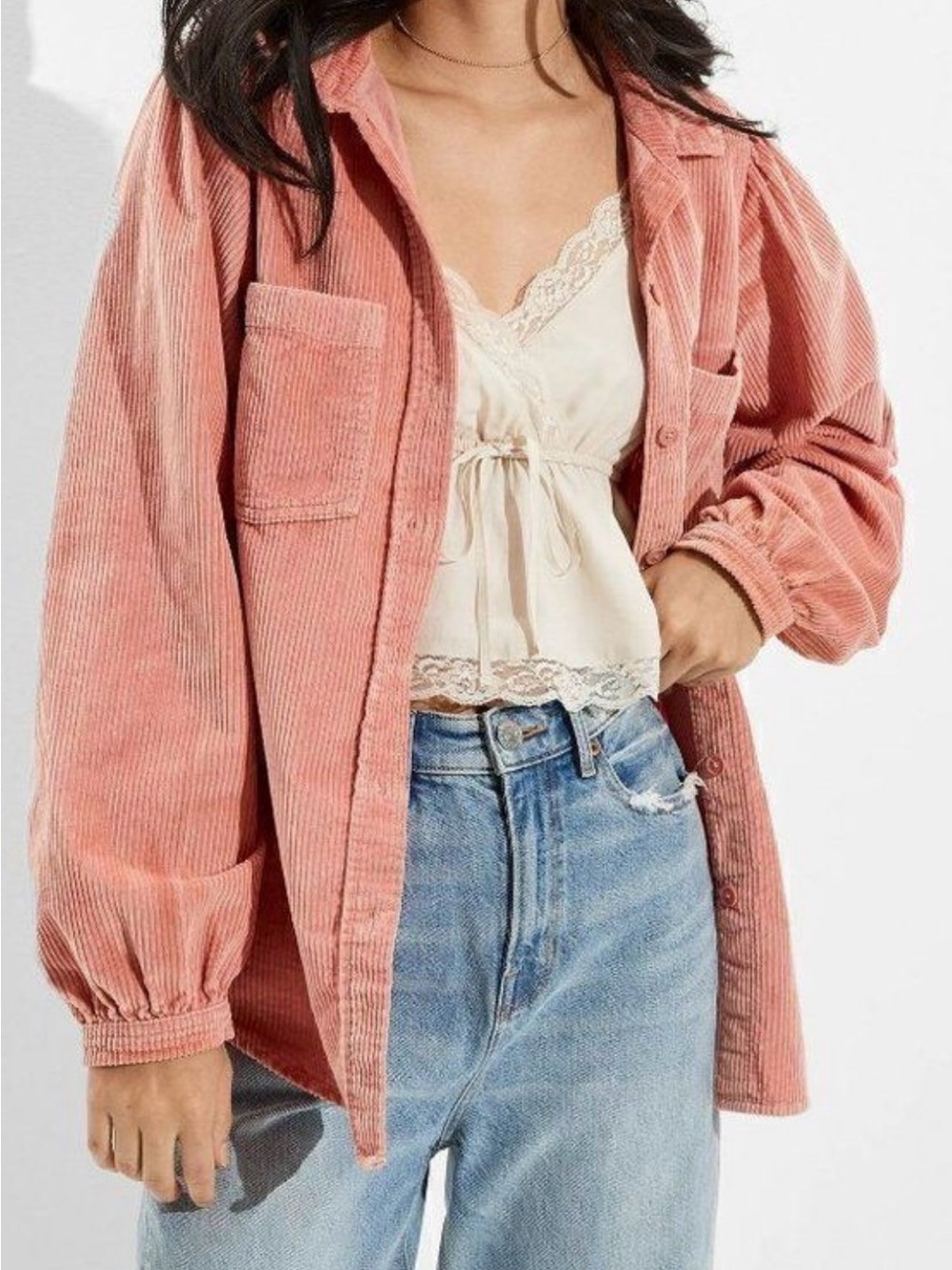 American Eagle Corduroy Shirt Jacket in Dusty Pink - Women’s